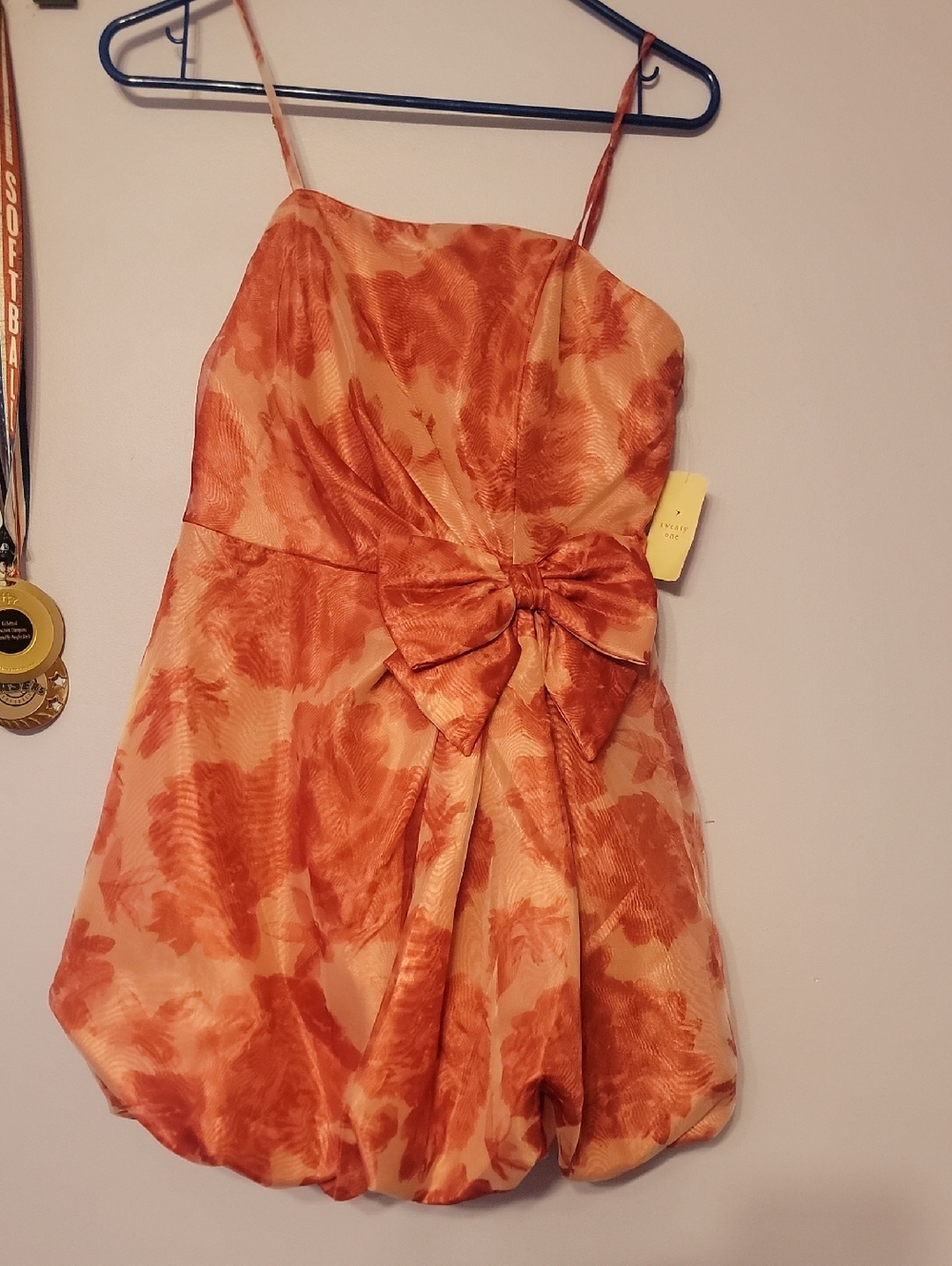 Orange Floral Bow Bubble Dress